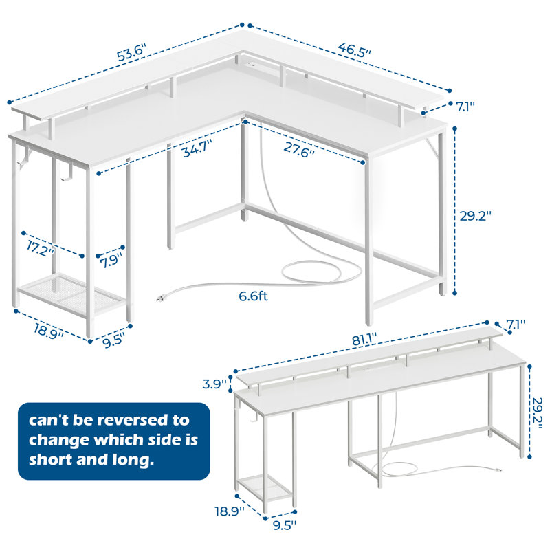 Inbox Zero Kamai 54" L Shaped Computer Desk for Home Office Gaming Desk